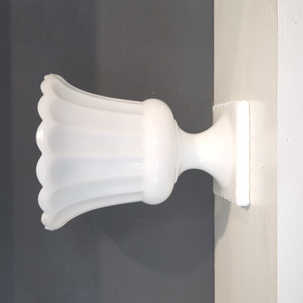 Vintage White Milk Glass Fluted Pedestal Planter